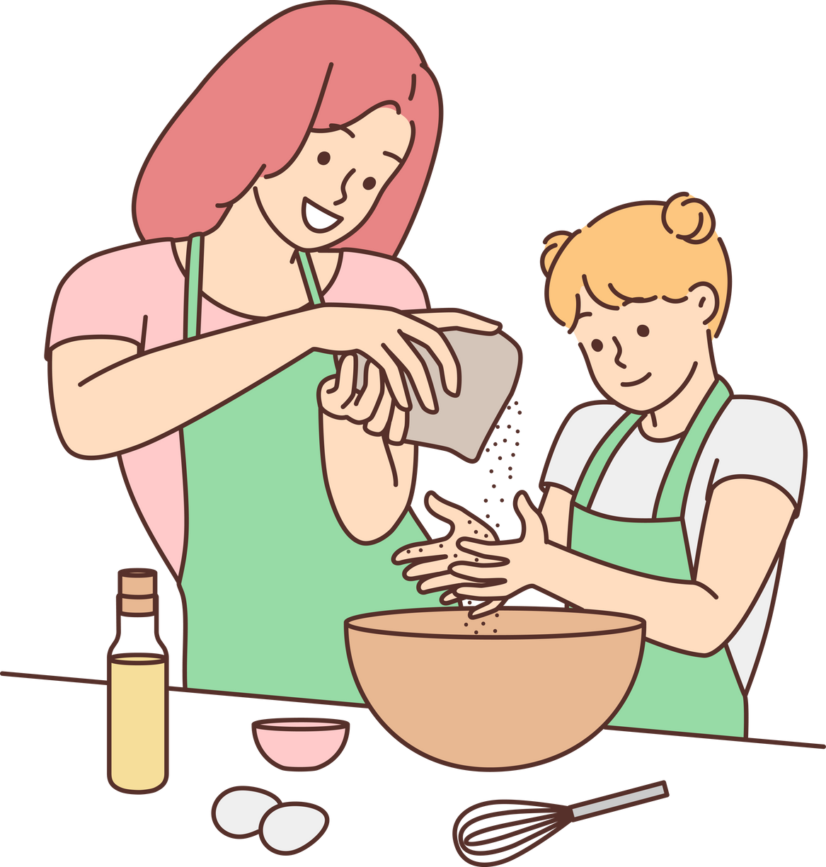 Happy mother and daughter cooking together